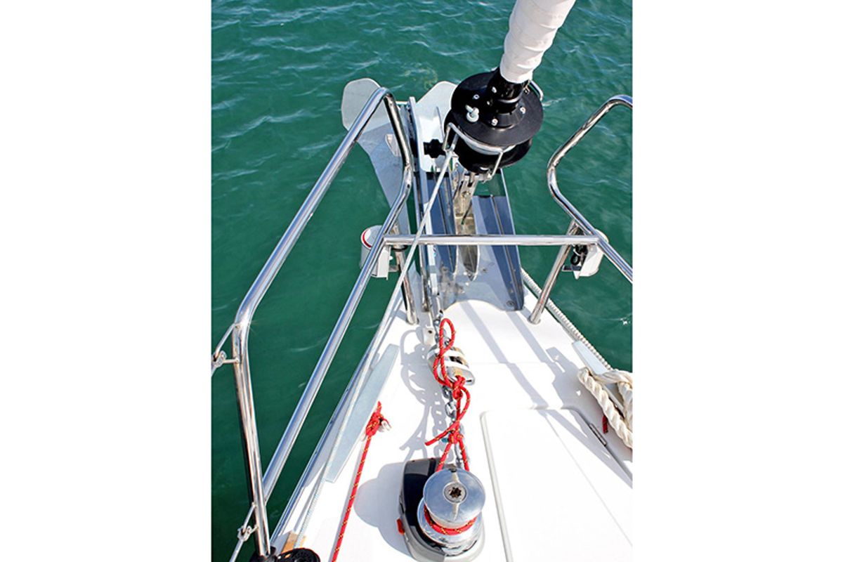 Deck of Athena, a Jeanneau Sun Odyssey 479 sailboat at Lavreotiki Municipal Unit, Greece