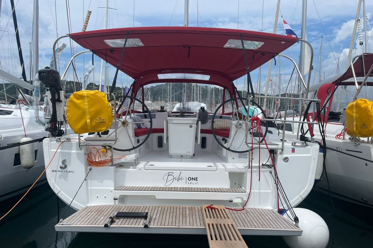 Exterior view of Bibi One, a Beneteau Oceanis 40.1 sailboat at Split, Croatia