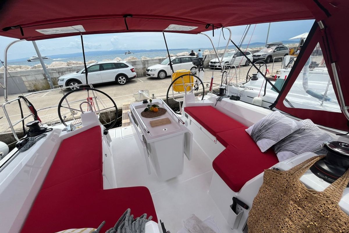 Cockpit of Bibi One, a Beneteau Oceanis 40.1 sailboat at Split, Croatia