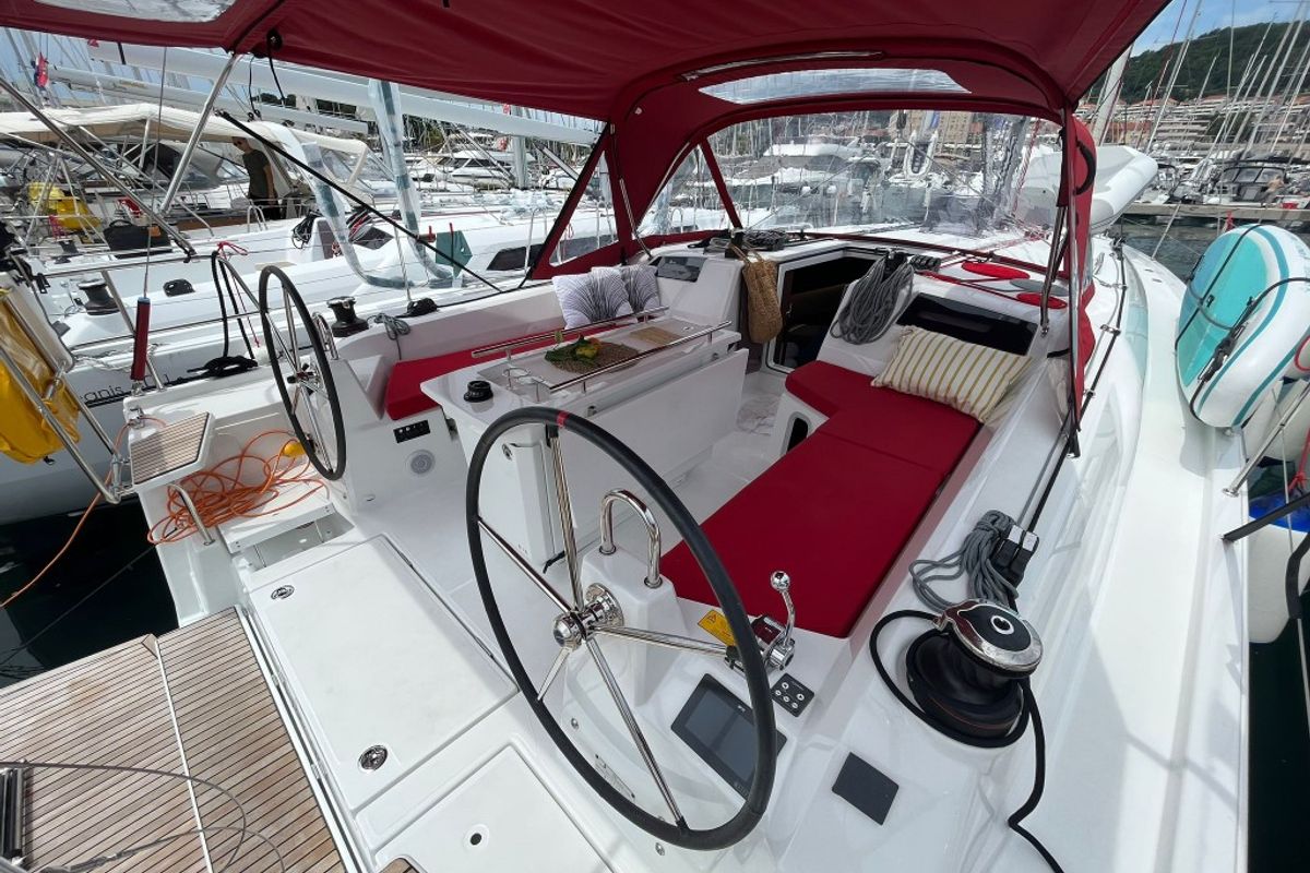 Cockpit of Bibi One, a Beneteau Oceanis 40.1 sailboat at Split, Croatia