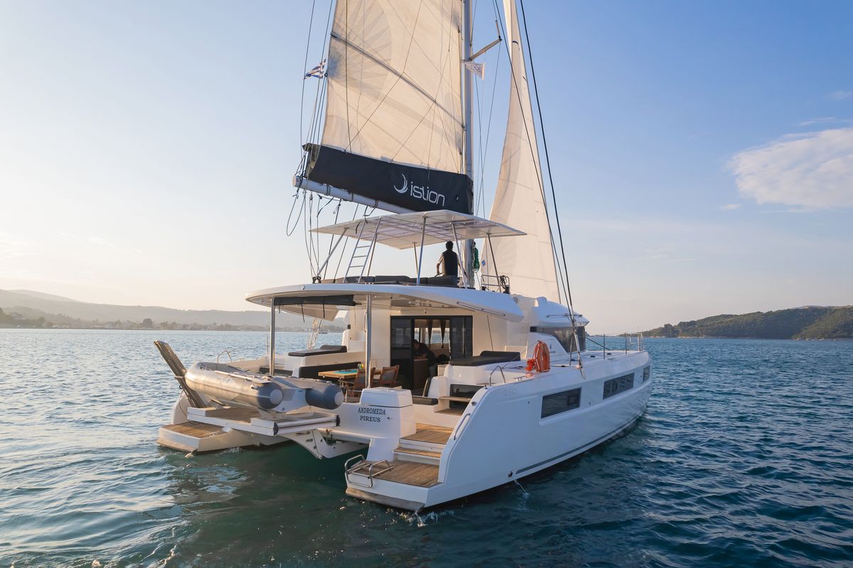 Exterior view of Andromeda, a Lagoon 50 catamaran at Municipal Unit of Lefkada, Greece