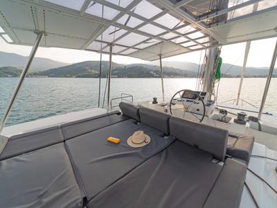 Cockpit of Andromeda, a Lagoon 50 catamaran at Municipal Unit of Lefkada, Greece