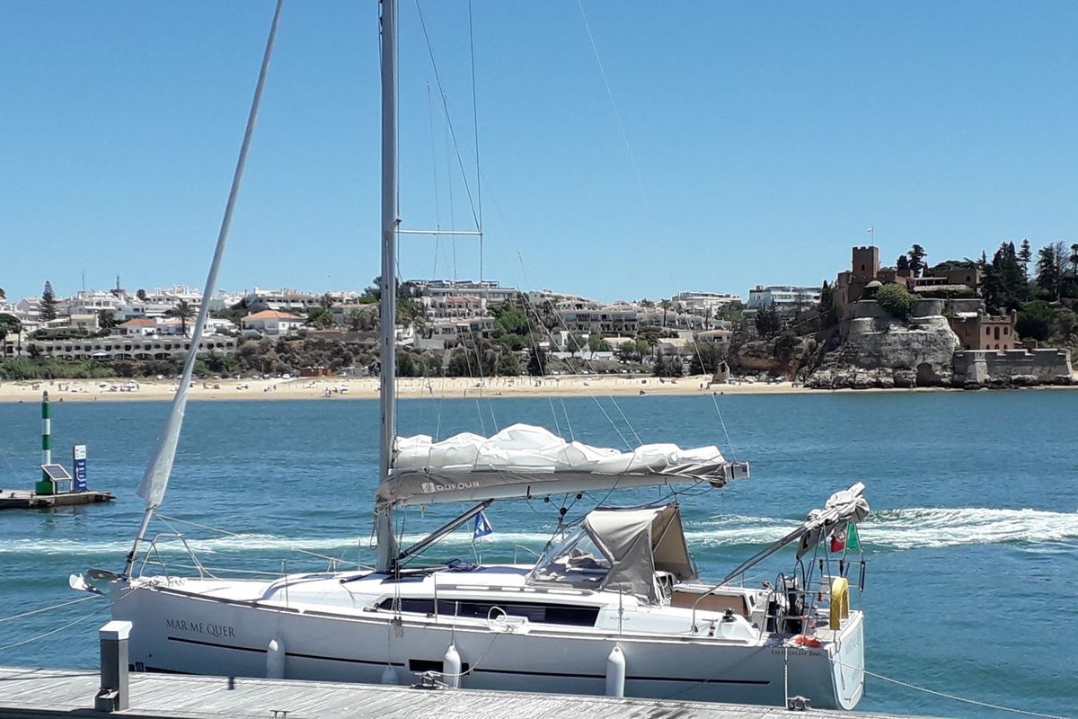Exterior view of Mar Me Quer, a Dufour 360 Grand Large sailboat at Portimão, Portugal
