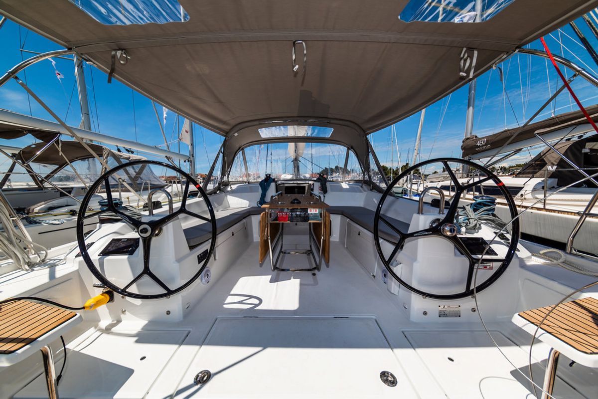 Cockpit of Poseidon, a Beneteau Oceanis 40.1 sailboat at Zadar, Croatia