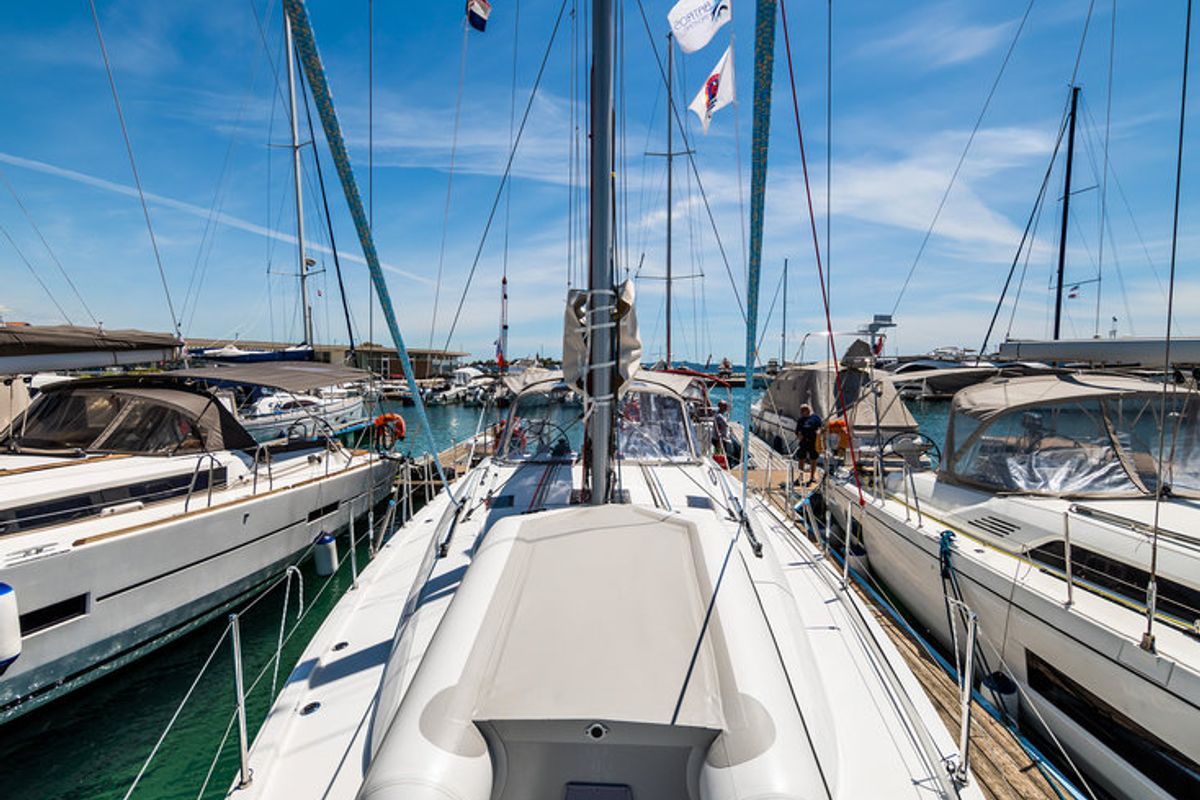 Deck of Poseidon, a Beneteau Oceanis 40.1 sailboat at Zadar, Croatia
