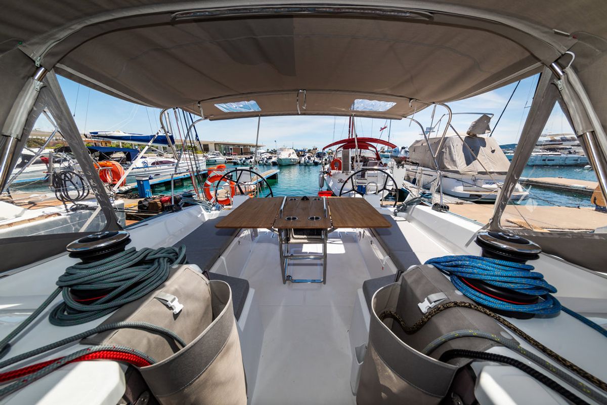 Cockpit of Poseidon, a Beneteau Oceanis 40.1 sailboat at Zadar, Croatia