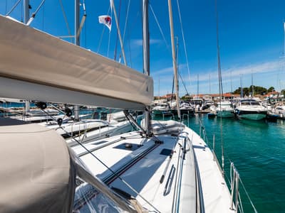 Deck of Poseidon, a Beneteau Oceanis 40.1 sailboat at Zadar, Croatia