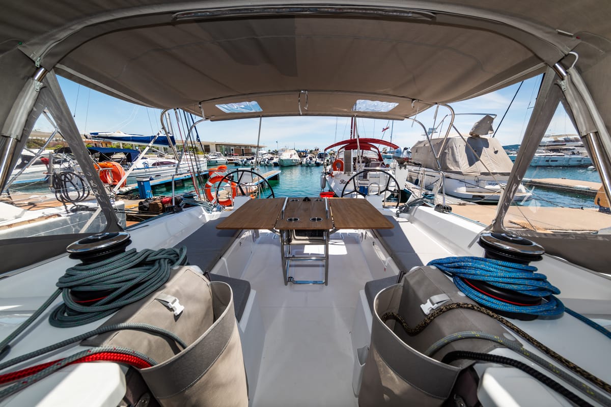Deck of Poseidon, a Beneteau Oceanis 40.1 sailboat at Zadar, Croatia