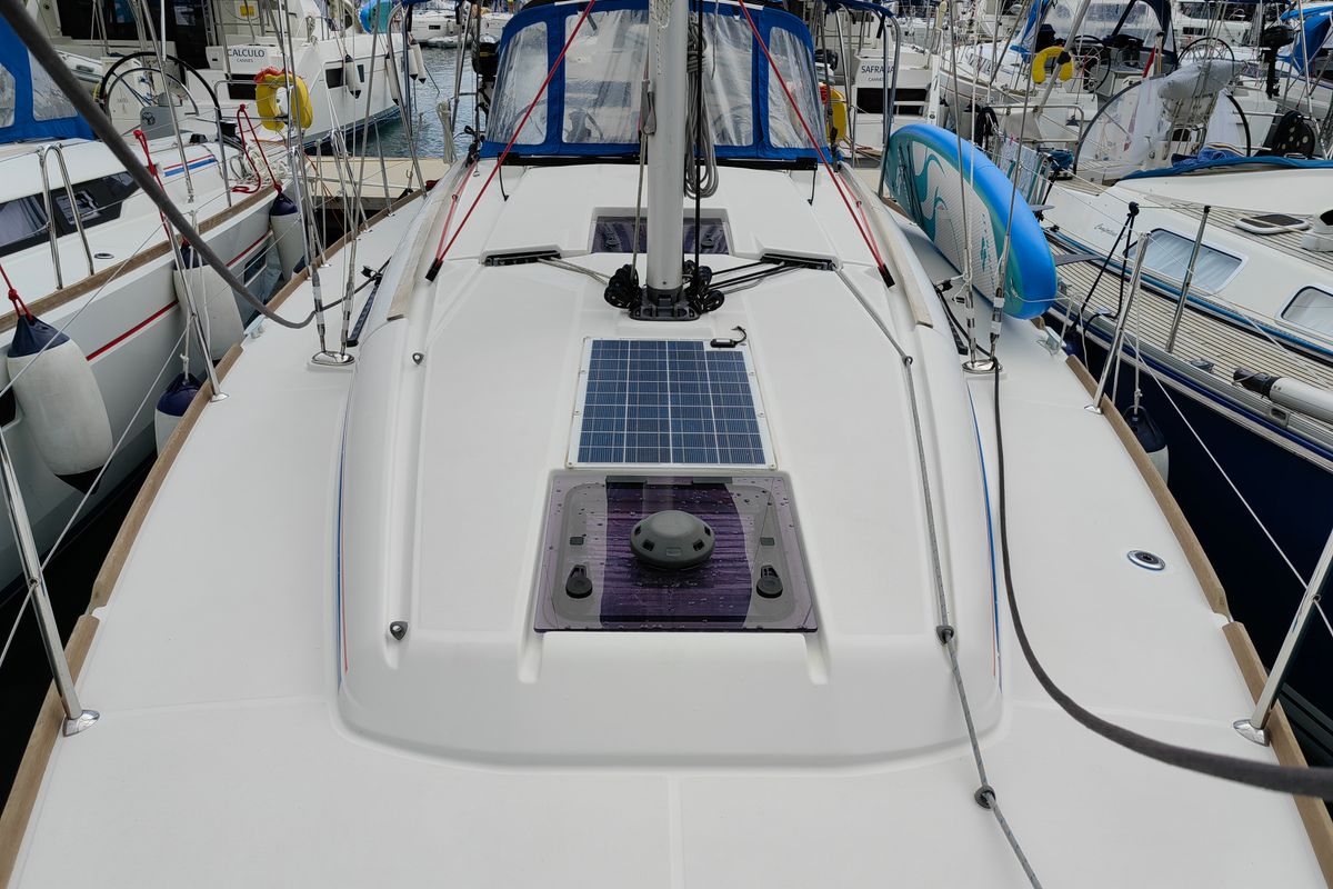 Deck of Islanders, a Jeanneau Sun Odyssey 389 sailboat at Mali Lošinj, Croatia