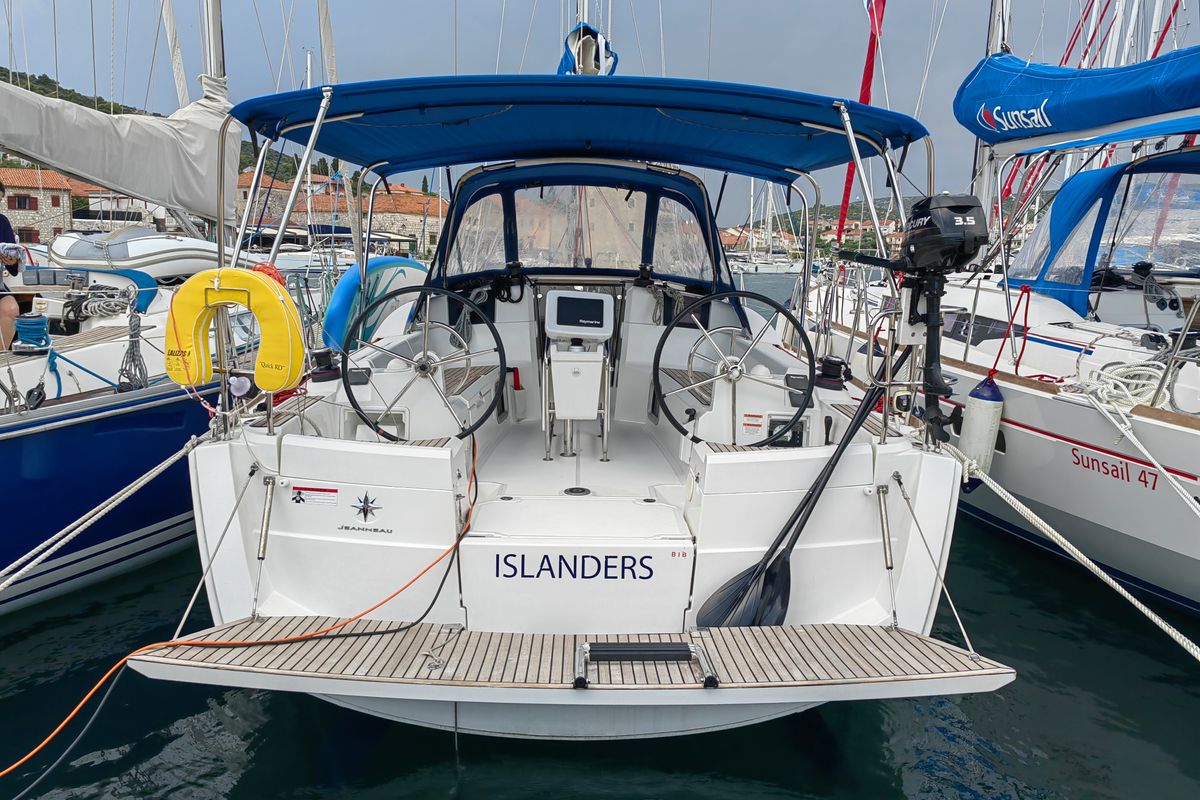 Cockpit of Islanders, a Jeanneau Sun Odyssey 389 sailboat at Mali Lošinj, Croatia