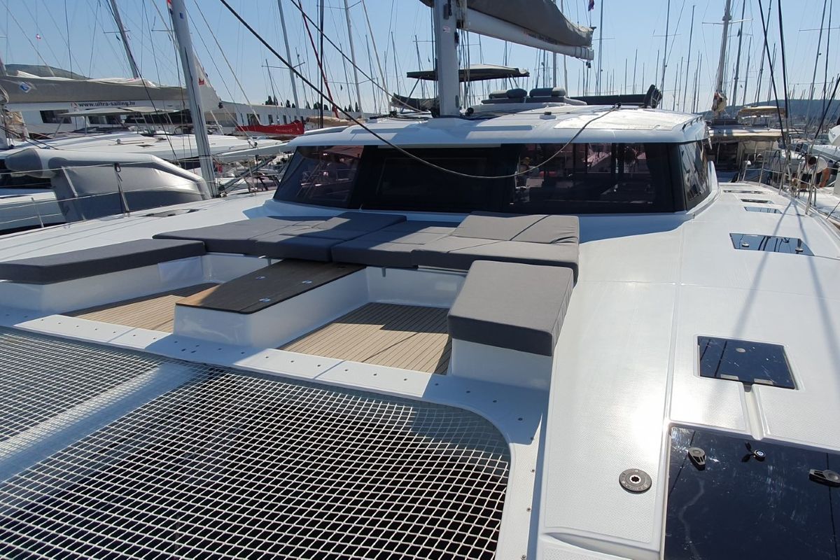 Deck of COSMOS, a Fountaine Pajot Aura 51 catamaran at Seget Donji, Croatia