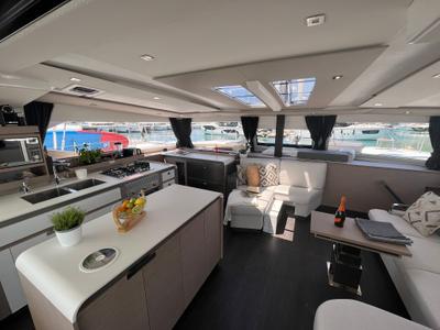 Salon of COSMOS, a Fountaine Pajot Aura 51 catamaran at Seget Donji, Croatia