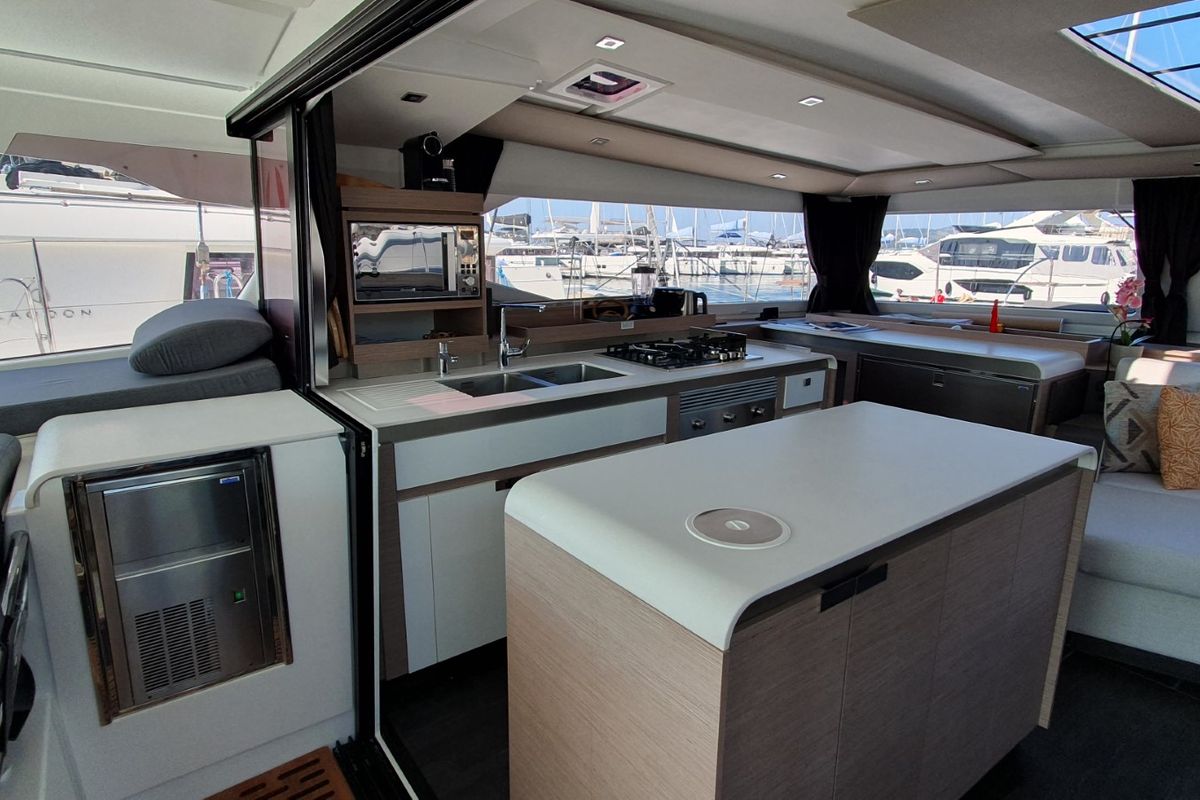 Galley of COSMOS, a Fountaine Pajot Aura 51 catamaran at Seget Donji, Croatia