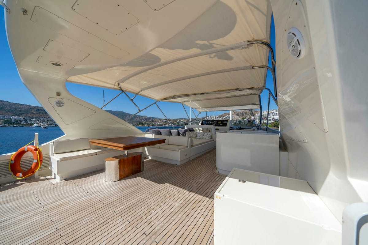 Deck of Sanref, a Falcon Yachts Falcon 115 yacht at Bodrum, Turkey