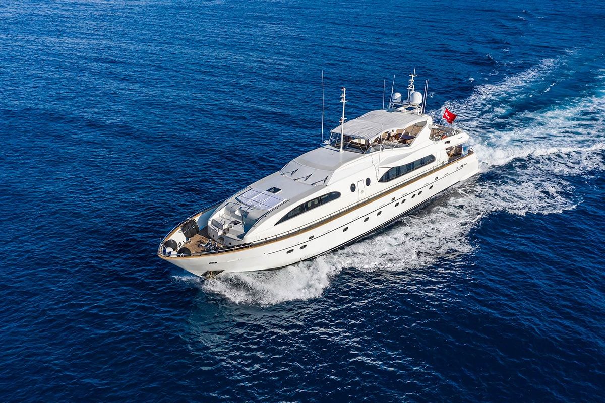 Exterior view of Sanref, a Falcon Yachts Falcon 115 yacht at Bodrum, Turkey