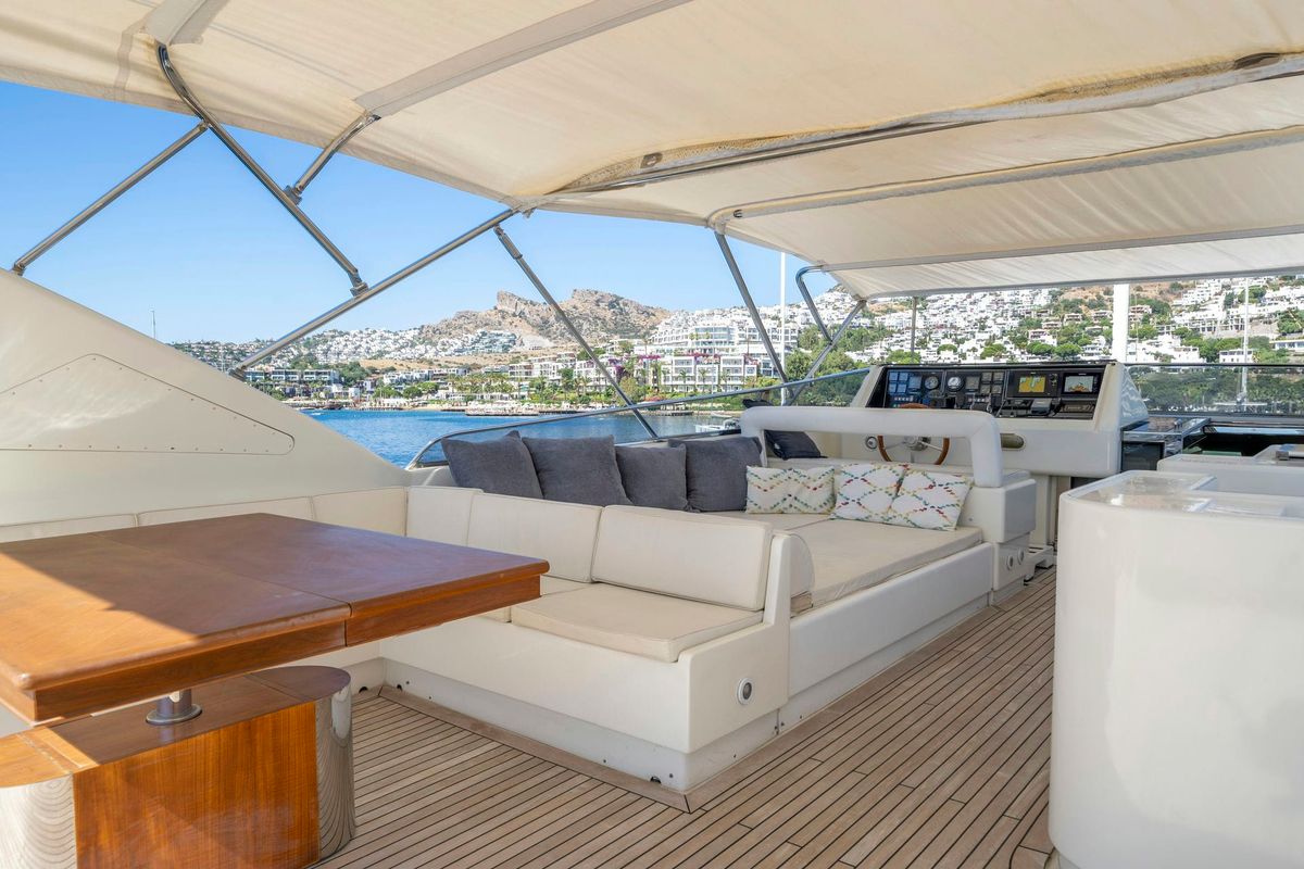 Deck of Sanref, a Falcon Yachts Falcon 115 yacht at Bodrum, Turkey