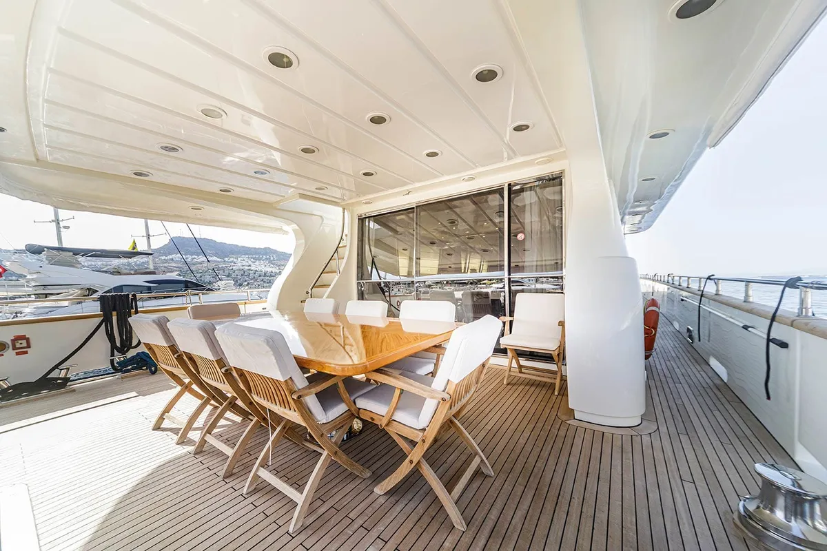 Deck of Sanref, a Falcon Yachts Falcon 115 yacht at Bodrum, Turkey