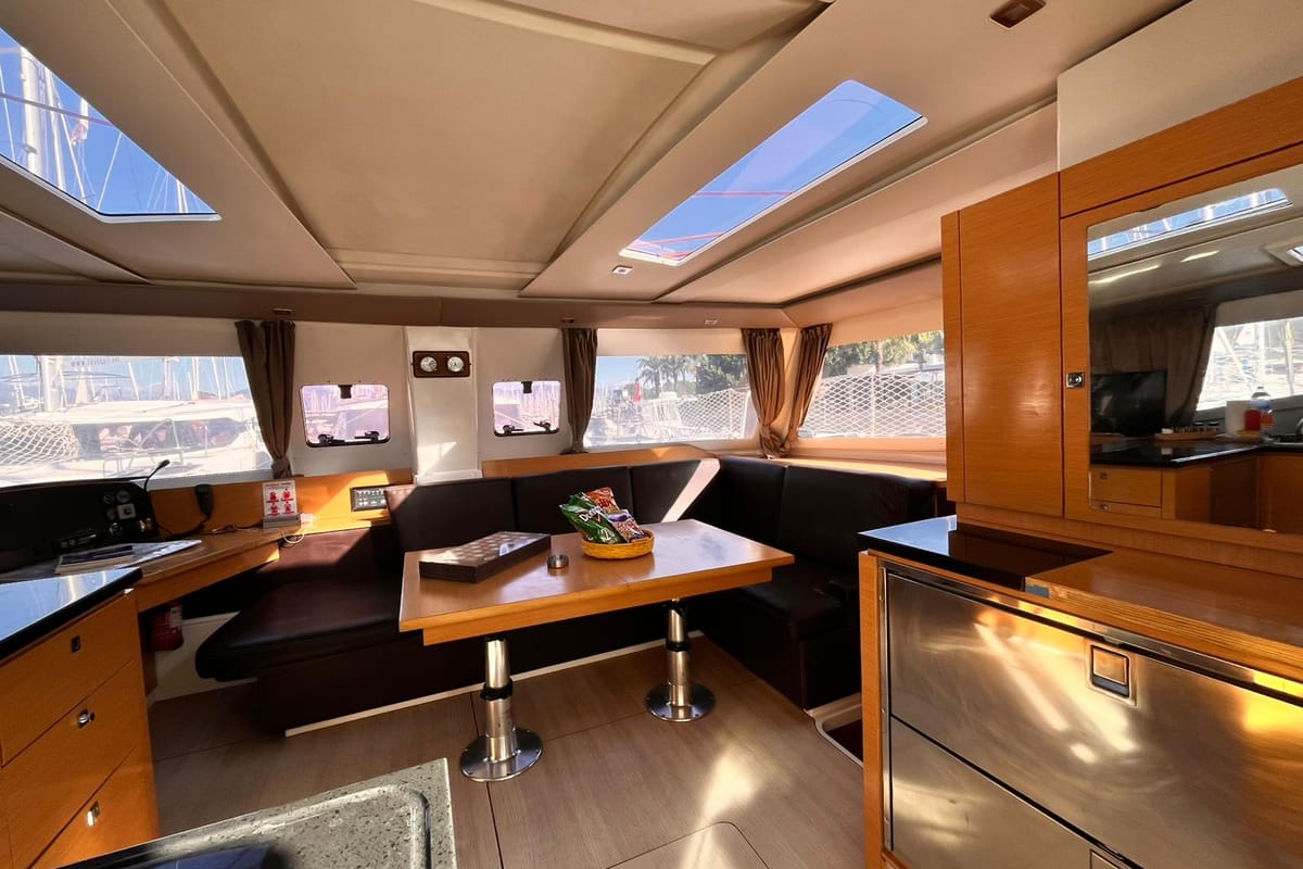 Salon of Lycia, a Fountaine Pajot Helia 44 catamaran at Fethiye, Turkey