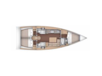 Floor plan of Easy Living, a Dufour 390 sailboat at Municipal Unit of Lefkada, Greece