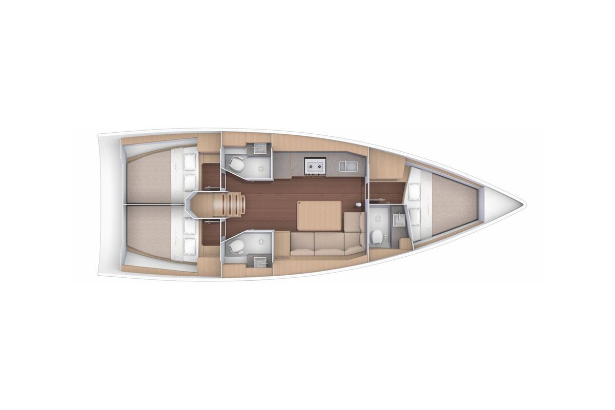 Floor plan of Easy Living, a Dufour 390 sailboat at Municipal Unit of Lefkada, Greece