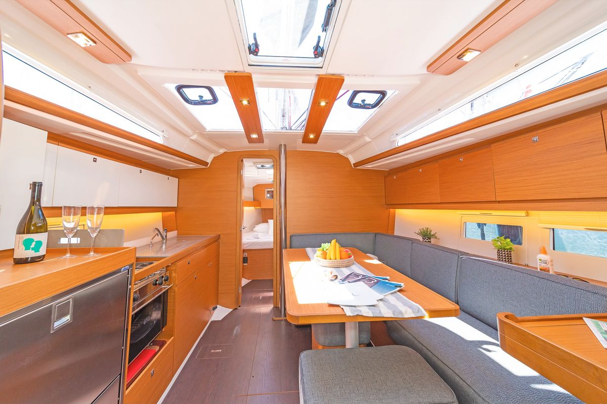 Salon of Easy Living, a Dufour 390 sailboat at Municipal Unit of Lefkada, Greece