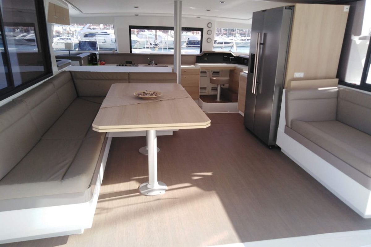 Salon of Mary, a Bali 4.3 catamaran at Cannigione, Italy