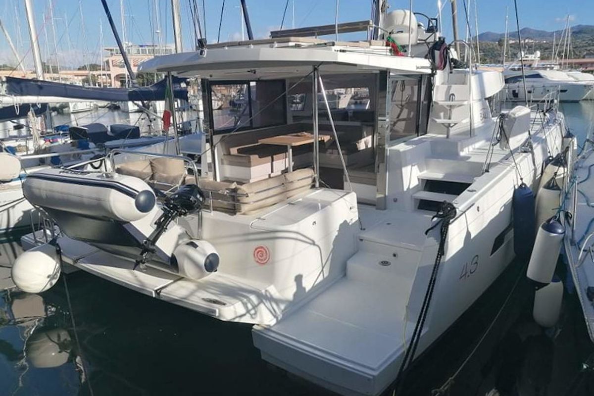 Exterior view of Mary, a Bali 4.3 catamaran at Cannigione, Italy