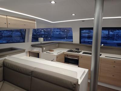 Galley of Mary, a Bali 4.3 catamaran at Cannigione, Italy