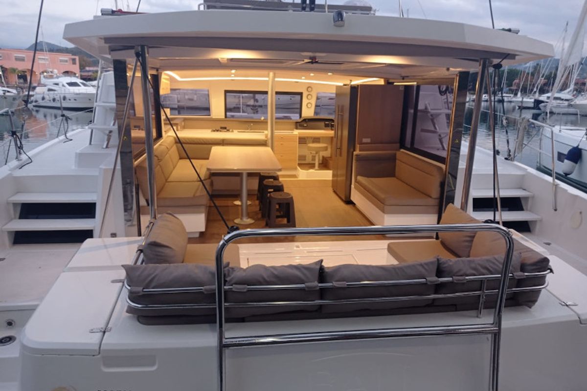 Exterior view of Mary, a Bali 4.3 catamaran at Cannigione, Italy