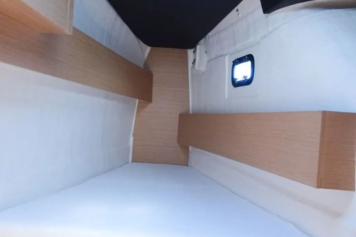 Cabin on Salazar, a Dufour 48 Cat catamaran at Palermo, Italy