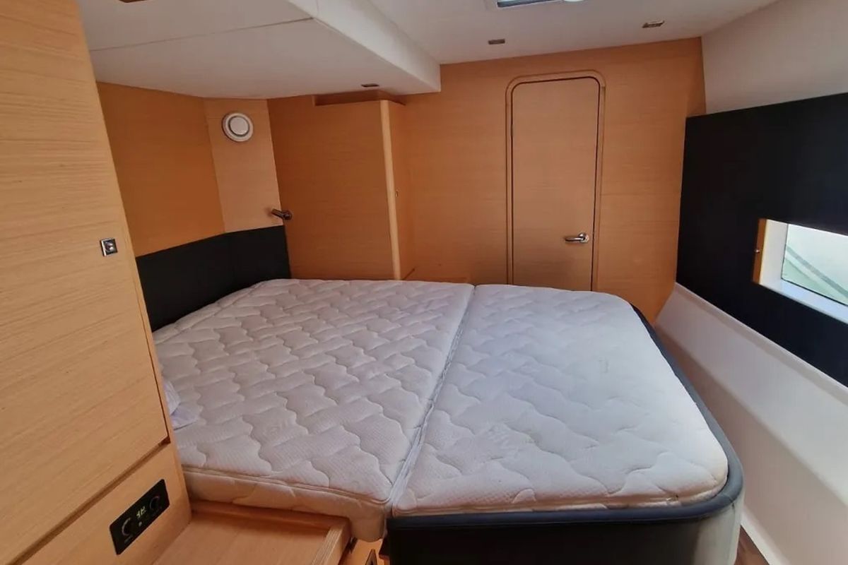 Cabin on Salazar, a Dufour 48 Cat catamaran at Palermo, Italy