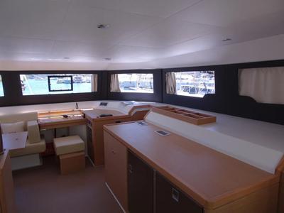 Salon of Salazar, a Dufour 48 Cat catamaran at Palermo, Italy