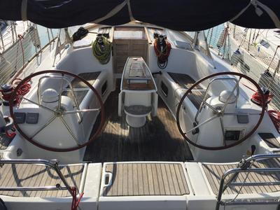 Cockpit of Little Mermaid, a Beneteau Oceanis 43 sailboat at Olbia, Italy