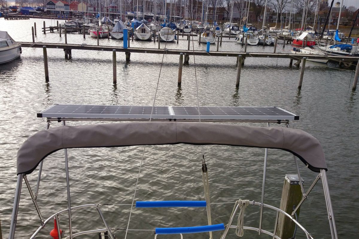 Deck of Theodor Storm, a Bavaria 32 sailboat at Gouvia, Greece