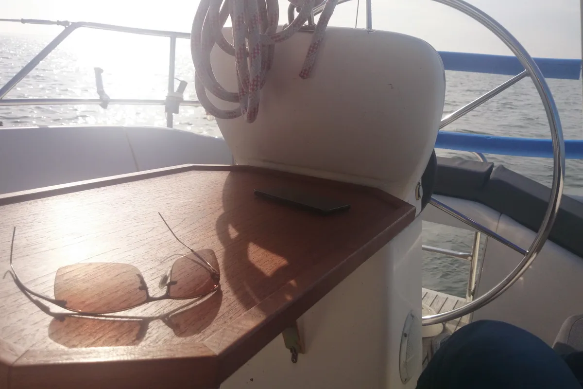 Cockpit of Theodor Storm, a Bavaria 32 sailboat at Gouvia, Greece