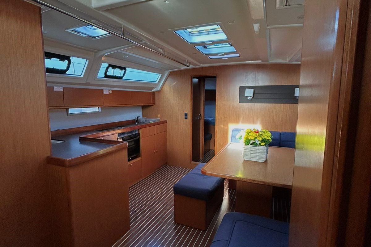 Salon of Veronica II, a Bavaria Cruiser 46 sailboat at Athens, Greece
