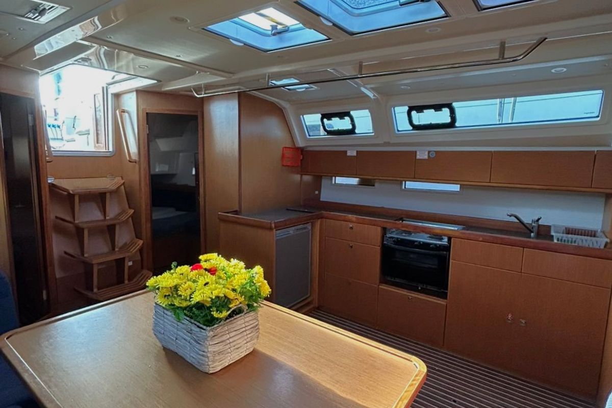 Salon of Veronica II, a Bavaria Cruiser 46 sailboat at Athens, Greece
