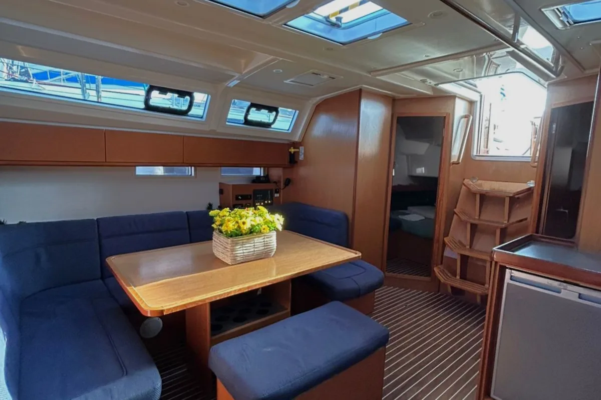 Salon of Veronica II, a Bavaria Cruiser 46 sailboat at Athens, Greece