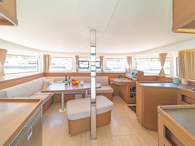 Salon of Four Seasons, a Lagoon 42 catamaran at Kontokali, Greece