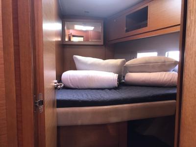 Cabin on Edvige, a Dufour 530 sailboat at Olbia, Italy