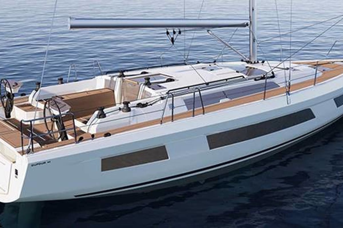 Exterior view of Faidra, a Dufour 44 sailboat at Lavreotiki Municipal Unit, Greece