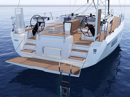 Exterior view of Faidra, a Dufour 44 sailboat at Lavreotiki Municipal Unit, Greece