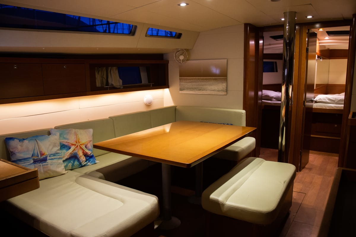 Salon of Aeolis, a Beneteau Oceanis 48 sailboat at Kavala, Greece