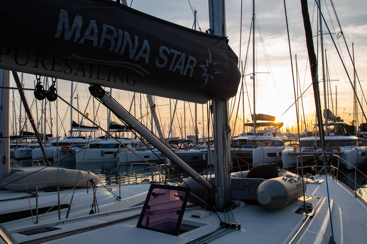 Deck of Aeolis, a Beneteau Oceanis 48 sailboat at Kavala, Greece