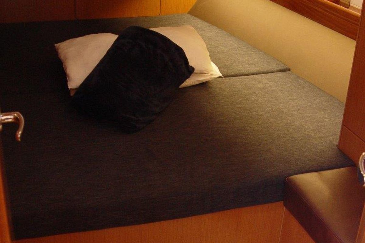 Cabin on Danai, a Bavaria Cruiser 46 sailboat at Olbia, Italy