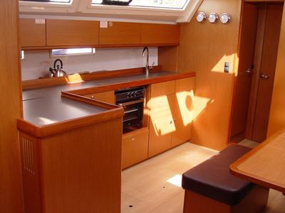 Galley of Danai, a Bavaria Cruiser 46 sailboat at Olbia, Italy