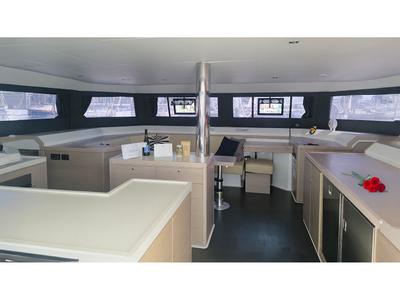 Salon of Duplo II, a Dufour Catamaran 48 catamaran at Tourlos, Greece