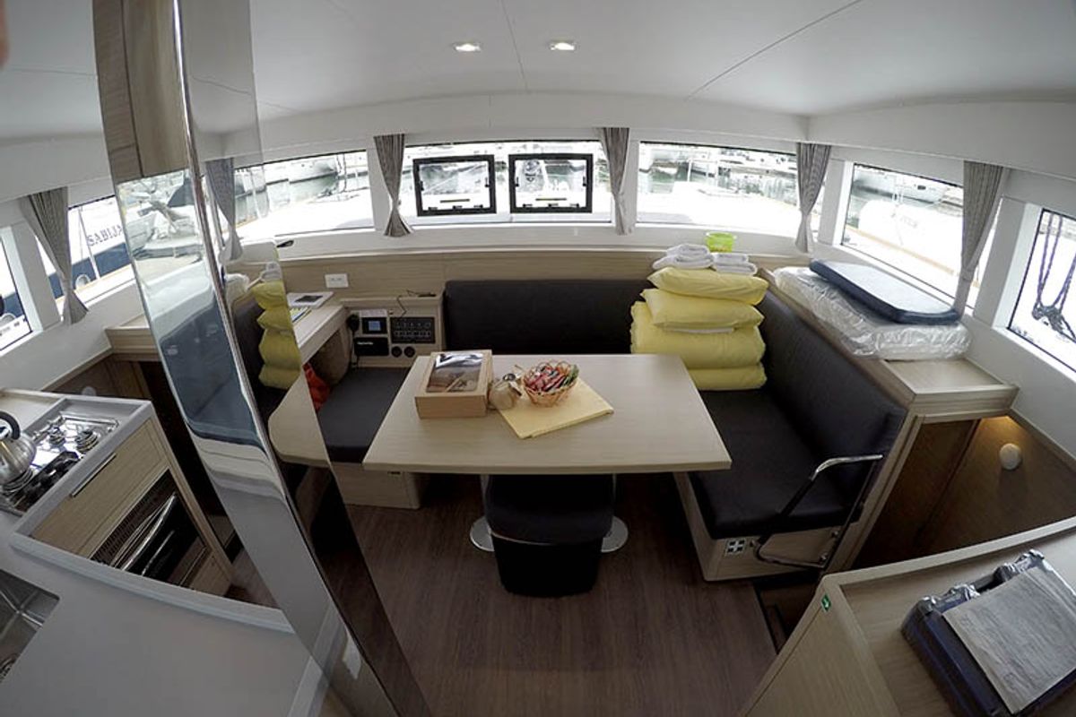 Salon of Duplo II, a Lagoon 40 catamaran at Grad Šibenik, Croatia