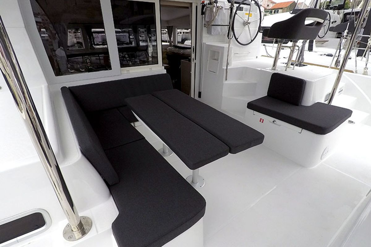 Deck of Duplo II, a Lagoon 40 catamaran at Grad Šibenik, Croatia