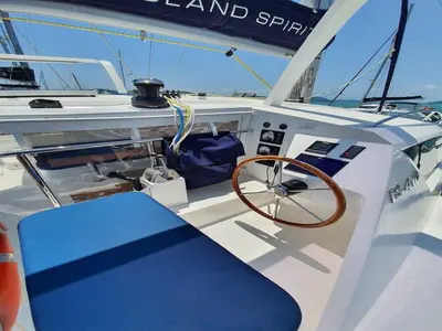 Cockpit of Fortunate Sun, a Island Spirit Yachts Island Spirit 410 catamaran at Mai Khao, Thailand